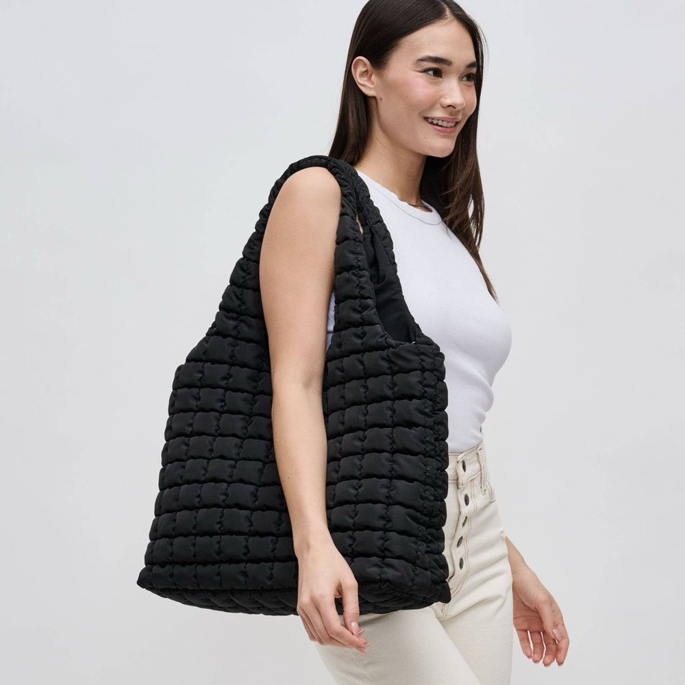NWT Sol and Selene Black Quilted Puffer Nylon Hobo Bag with Cross Body Strap - Picture 3 of 6